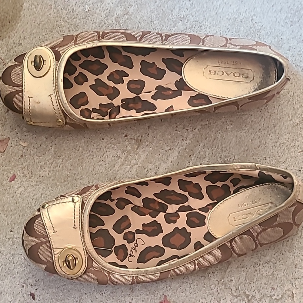 Coach Brown Signature Logo Flats with Leopard Insole